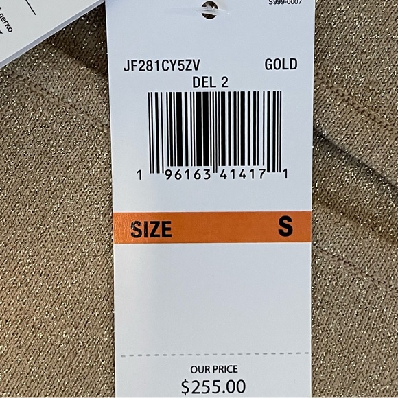 NWT Michael Kors Formfitting Long Sleeved Gold Y2K Knit Midi Dress, size Small - Picture 16 of 16